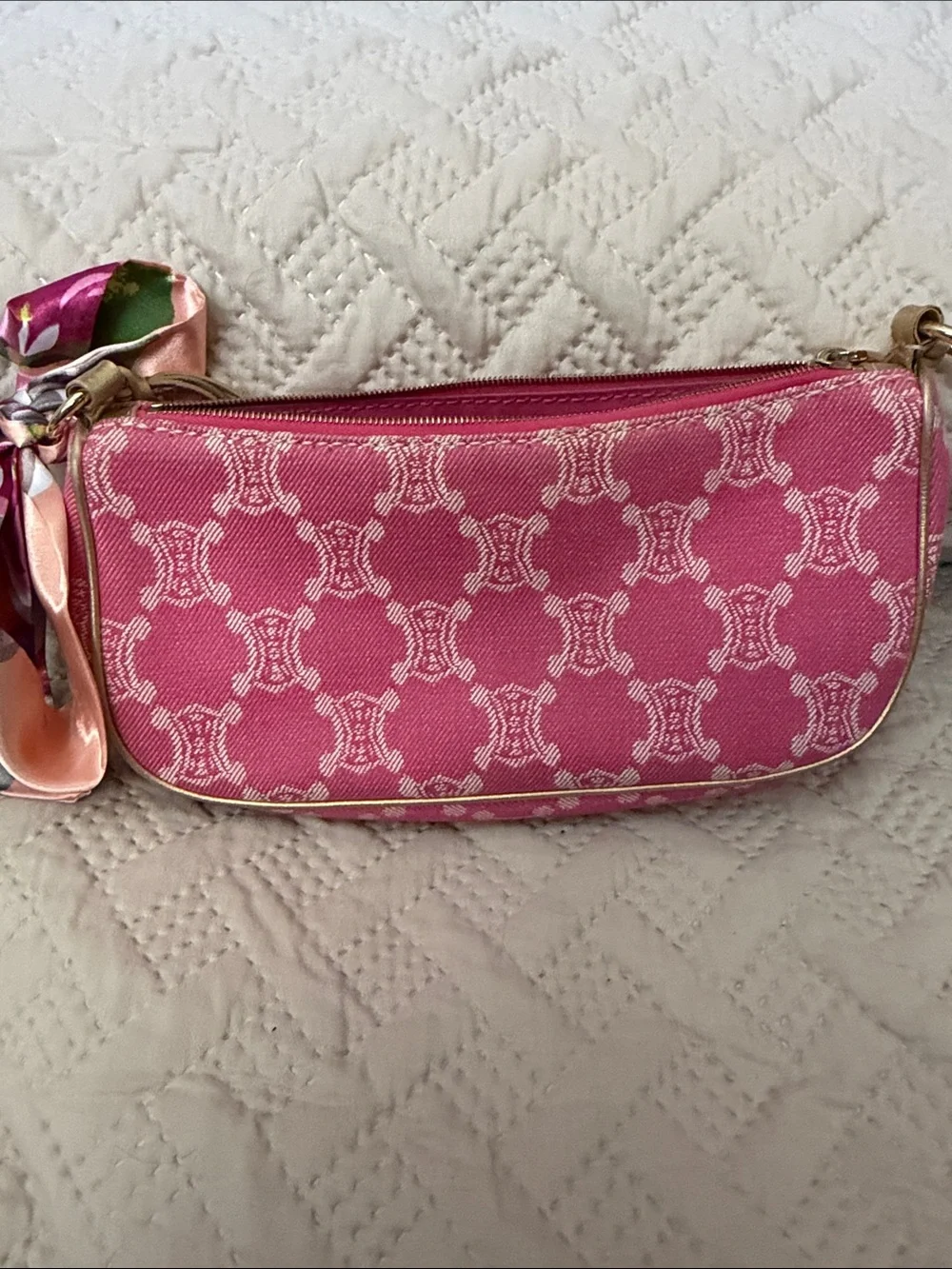 CELINE Pink Paris Macadam Canvas Shoulder Pochette